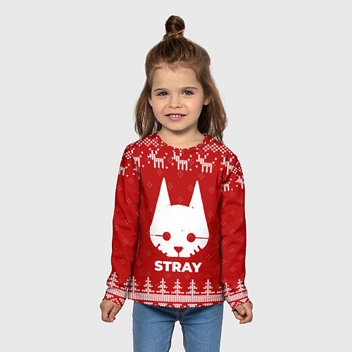 Детский лонгслив Новогодний Stray с оленями / 3D-принт – фото 5