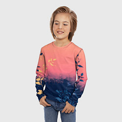 Лонгслив детский Листья на сине-розовом фоне - нейросеть, цвет: 3D-принт — фото 2