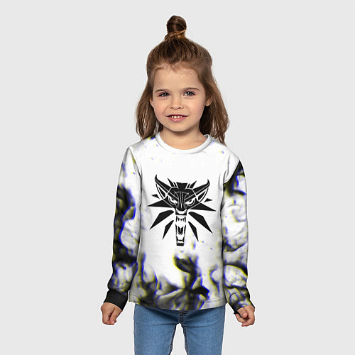 Детский лонгслив Ведьмак глитч огонь / 3D-принт – фото 5