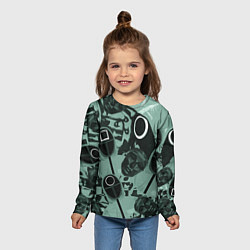 Лонгслив детский Игра в кальмара маска ведущего и стражников, цвет: 3D-принт — фото 2