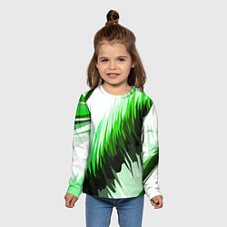 Лонгслив детский Чёрно-зелёные острые полосы на белом фоне, цвет: 3D-принт — фото 2