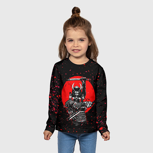 Детский лонгслив Кровавый самурай и луна / 3D-принт – фото 5