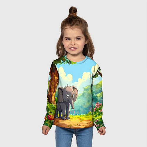 Детский лонгслив Слоненок в лесу / 3D-принт – фото 5