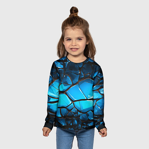 Детский лонгслив Синяя текстура объемных плит / 3D-принт – фото 5