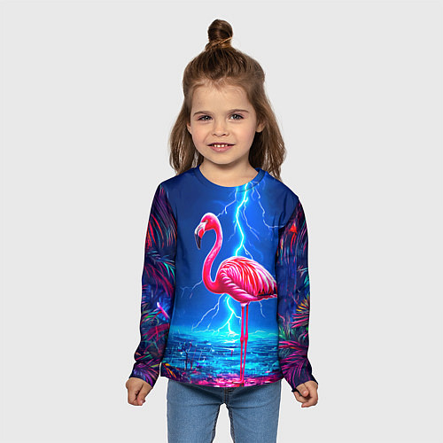 Детский лонгслив Фламинго и молния / 3D-принт – фото 5
