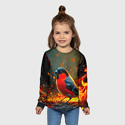 Лонгслив детский Снегирь в огне, цвет: 3D-принт — фото 2