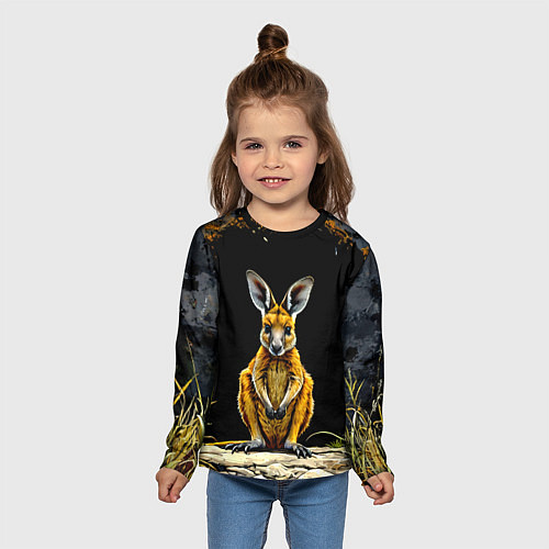 Детский лонгслив Кенгуру на черном / 3D-принт – фото 5