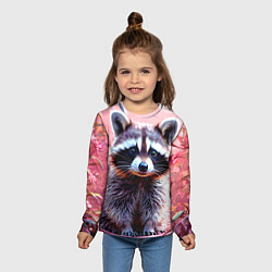 Лонгслив детский Енот в розовом лесу, цвет: 3D-принт — фото 2