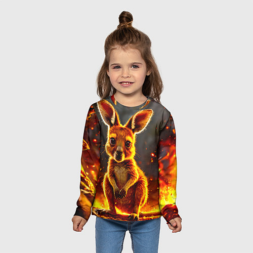 Детский лонгслив Кенгуру в огне / 3D-принт – фото 5