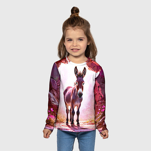 Детский лонгслив Осел в розовом свете / 3D-принт – фото 5