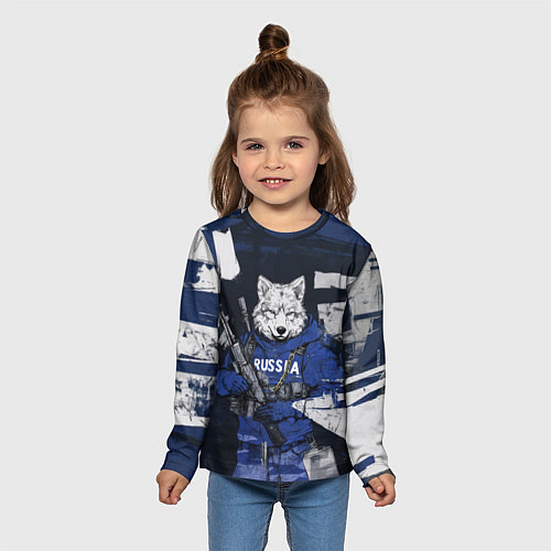 Детский лонгслив Русский вооруженный волк / 3D-принт – фото 5