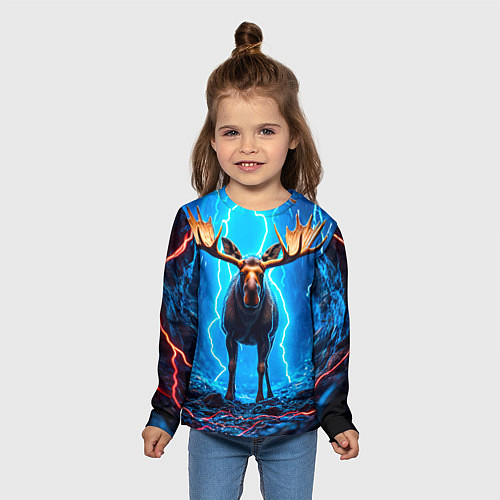 Детский лонгслив Лось и молния / 3D-принт – фото 5