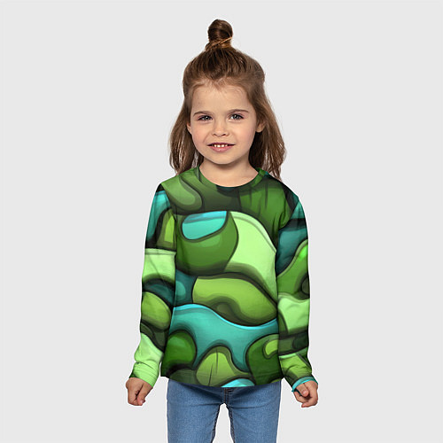 Детский лонгслив Объемные камуфляжные полосы / 3D-принт – фото 5