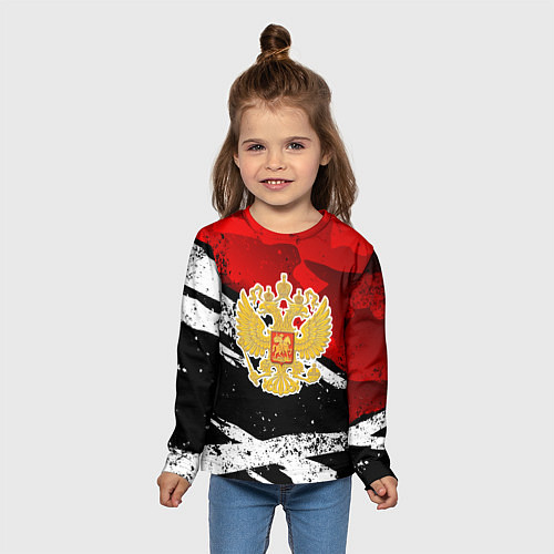 Детский лонгслив Герб России - богровый / 3D-принт – фото 5