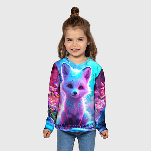 Детский лонгслив Песец в неоновом свете / 3D-принт – фото 5