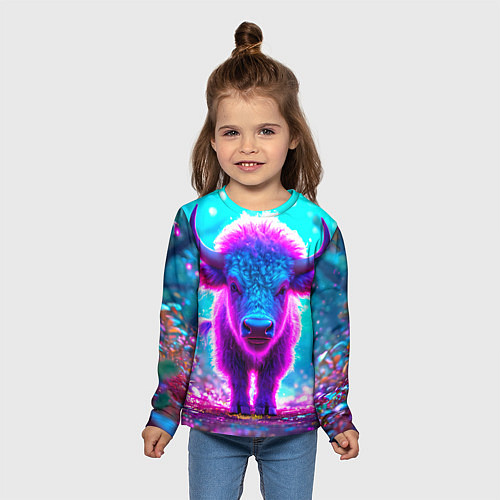 Детский лонгслив Белый буйвол / 3D-принт – фото 5