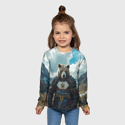 Детский лонгслив Воин русский медведь / 3D-принт – фото 5