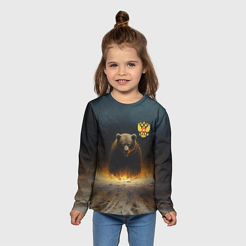 Детский лонгслив Русский медведь в огненном поле / 3D-принт – фото 5