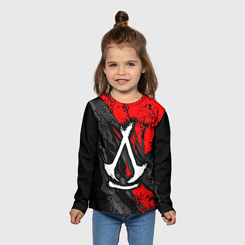 Детский лонгслив Assassins creed: shadows - белый логотип / 3D-принт – фото 5