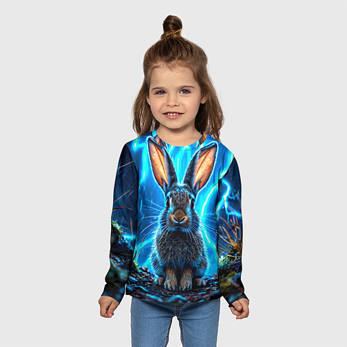 Детский лонгслив Заяц в разрядах молний / 3D-принт – фото 5