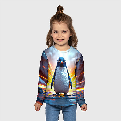 Детский лонгслив Эпичный пингвин / 3D-принт – фото 5