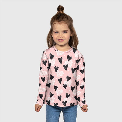 Детский лонгслив Романтичный паттерн с сердечками на розовом фоне / 3D-принт – фото 5
