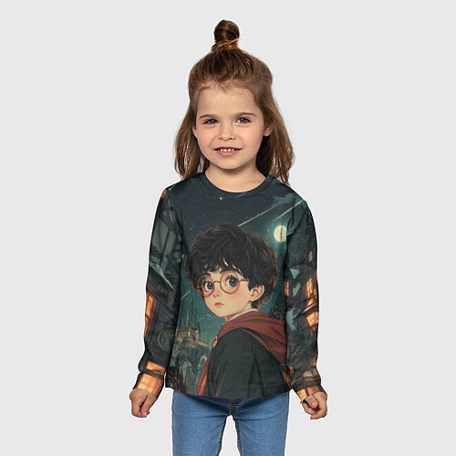 Детский лонгслив Гарри Поттер и ночной город / 3D-принт – фото 5