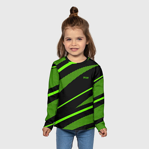 Детский лонгслив Sport чёрный и зелёный полосы / 3D-принт – фото 5