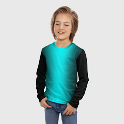 Лонгслив детский Чёрный и неоновый голубой градиент по центру, цвет: 3D-принт — фото 2