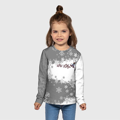 Детский лонгслив Горы зовут сноуборд серый / 3D-принт – фото 5