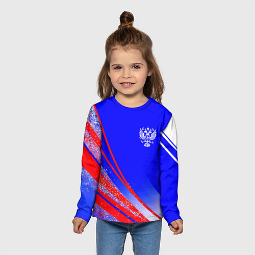Детский лонгслив Герб России на фоне цветов флага государства / 3D-принт – фото 5