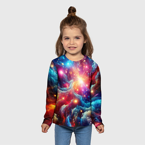 Детский лонгслив Colorfull neon space clouds - ai art fantasy / 3D-принт – фото 5