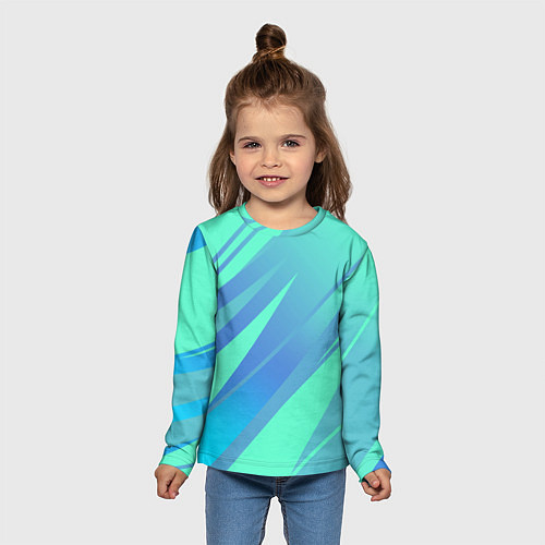 Детский лонгслив Нежный голубой с полосами градиент / 3D-принт – фото 5