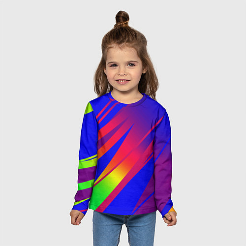 Детский лонгслив Красно-синий с полосами градиент / 3D-принт – фото 5