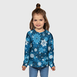 Лонгслив детский Снежинки белые и голубые, цвет: 3D-принт — фото 2
