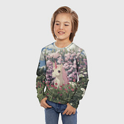 Лонгслив детский Единорог на фоне сирени, цвет: 3D-принт — фото 2