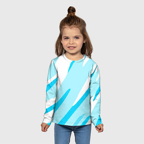 Детский лонгслив Белый с голубым абстракция / 3D-принт – фото 5
