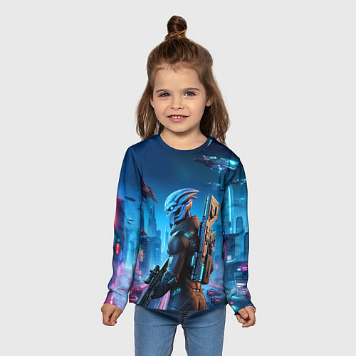Детский лонгслив Mass Effect - neon glow fantastic / 3D-принт – фото 5