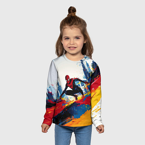Детский лонгслив Человек - паук и пролитая краска / 3D-принт – фото 5
