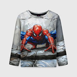 Лонгслив детский Человек-паук палзет на стене, цвет: 3D-принт