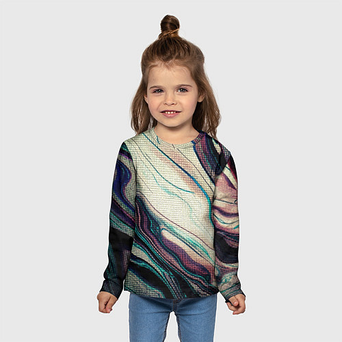 Детский лонгслив Абстракция тёмные краски с текстурой / 3D-принт – фото 5