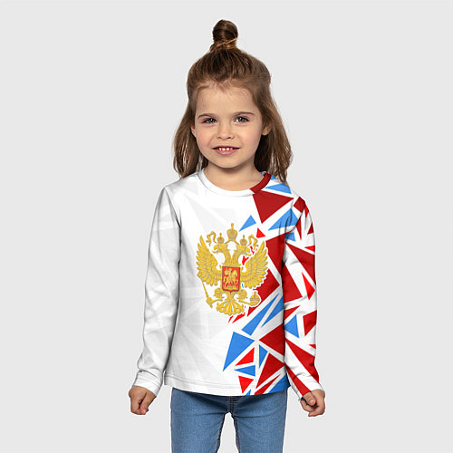 Детский лонгслив Герб России - фрагментация цветов / 3D-принт – фото 5