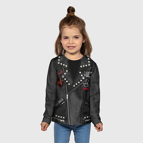 Детский лонгслив Рокерская косуха с нашивками Алиса / 3D-принт – фото 5