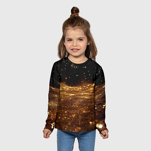 Детский лонгслив Золотистые крупицы на черном / 3D-принт – фото 5