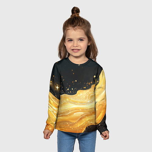 Детский лонгслив Золотистая материя на черном фоне / 3D-принт – фото 5
