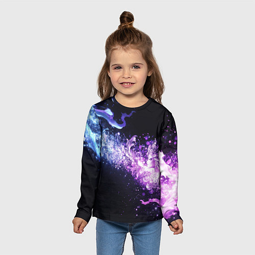 Детский лонгслив Фиолетово-синяя абстрактная волна / 3D-принт – фото 5