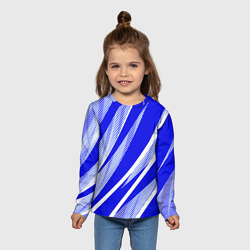 Детский лонгслив Абстрактный синий полосатый / 3D-принт – фото 5
