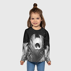 Лонгслив детский Изогнутые белые перья павлина - чб иллюстрация, цвет: 3D-принт — фото 2