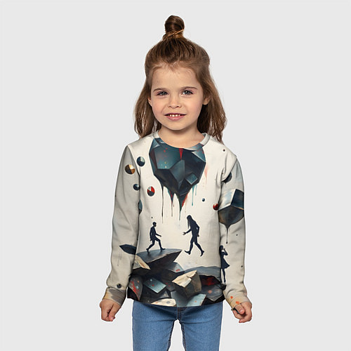 Детский лонгслив Сюрреалистичные люди и камни / 3D-принт – фото 5
