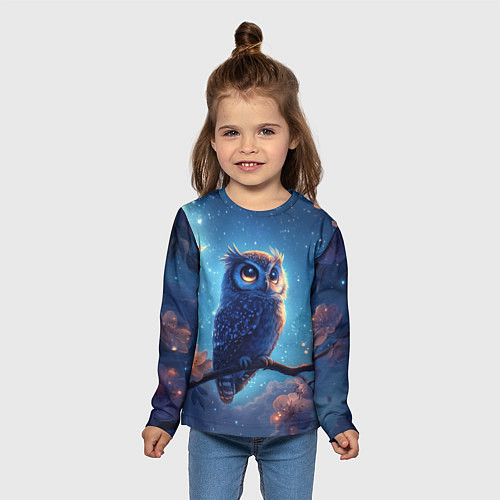 Детский лонгслив Сова на фоне ночного неба / 3D-принт – фото 5